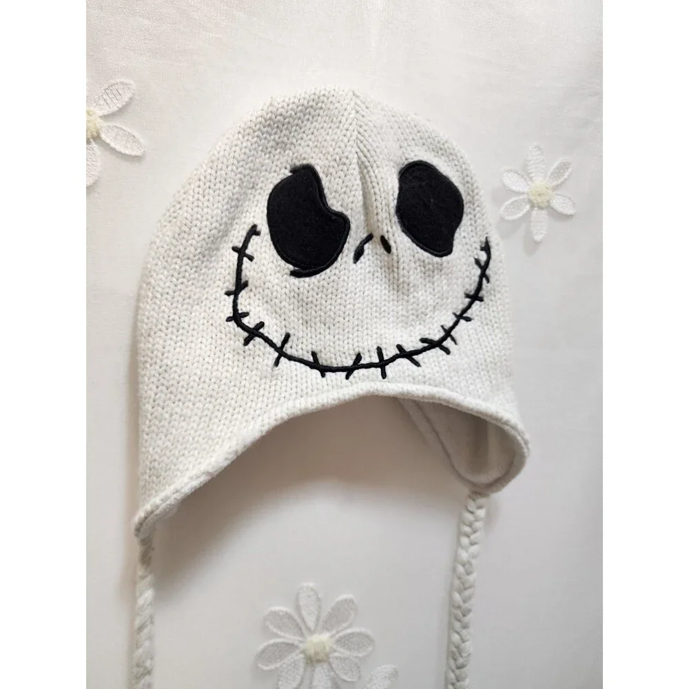 Disney Nightmare Before Christmas White Beanie Jack Skeleton Knit Hat Spooky
